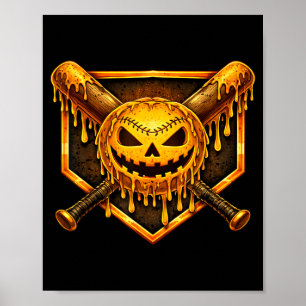 Póster Goteo de béisbol Calabaza Espeluznante Fantasma Ha