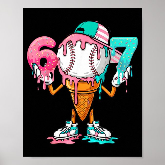 Póster Goteo de béisbol número 67 jugador o 67 cumpleaños (Frente)