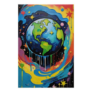 Póster Goteo de pintura del planeta Tierra