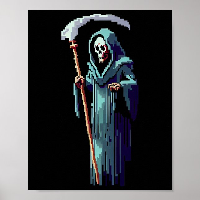 Póster Goth Gamer 8 Bit Pixel Art Video Game Grim Reaper  (Frente)