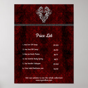 Póster Goth Rojo Corazón Plateado Damask