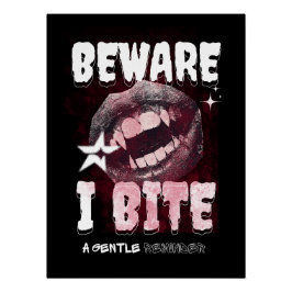 Póster Goth Vampire T-Shirt BEWARE I BITE | Spooky Fangs 