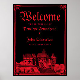 Póster Gothic Castle Border Black Red Wedding Welcome