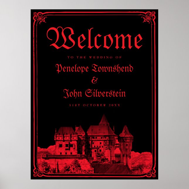 Póster Gothic Castle Border Black Red Wedding Welcome (Frente)