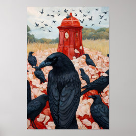 Póster Gothic Crow Gathering Red Monument surreal poster
