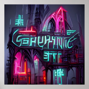 Póster Gothic Cyberpunk Neonoir Abstract Architecture