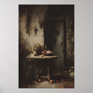 Póster Gothic Dining Room Wall Art, Candlelit Kitchen