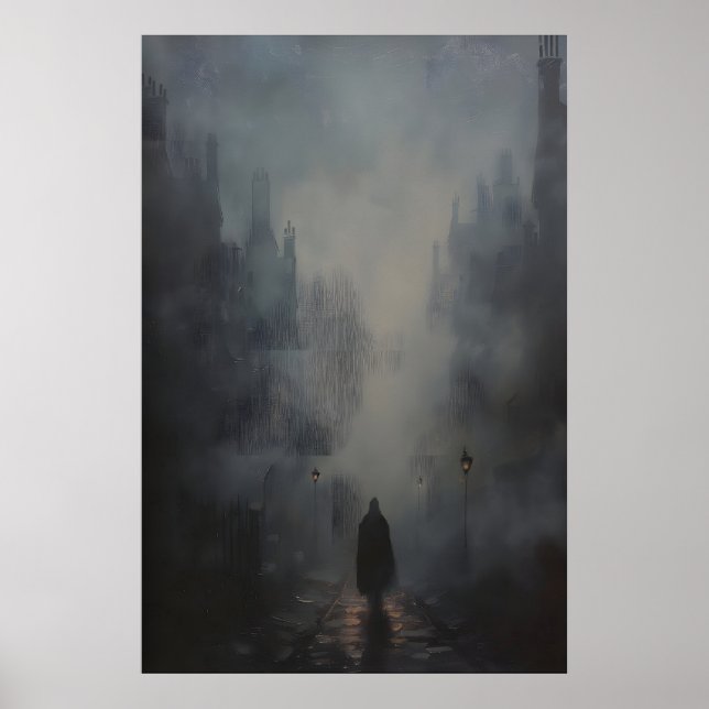 Póster Gothic Foggy Street Art Painting, Dark Academia (Frente)