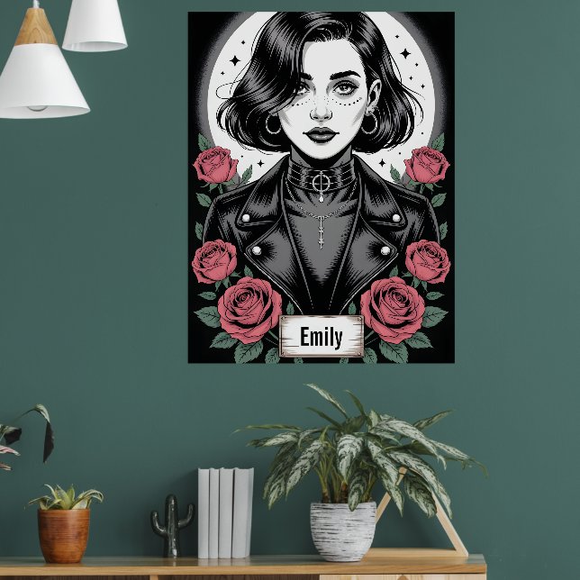 Póster Gothic Grunge Girl Illustration with Biker Jacket (Salón 1)