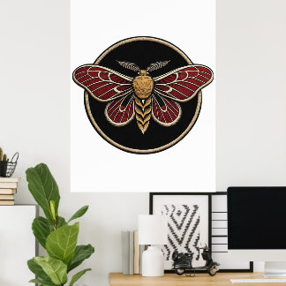 Póster Gothic Moth Emblem Dark Botanical Art