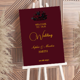 Póster Gothic Romance Burgundy Roses Elegant Welcome Sign