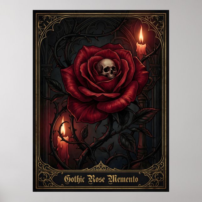 Póster Gothic Rose Memento Mori Skull Dark Floral Candle (Frente)