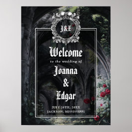 Póster Gothic Ruins Roses Floral Wedding Welcome Sign