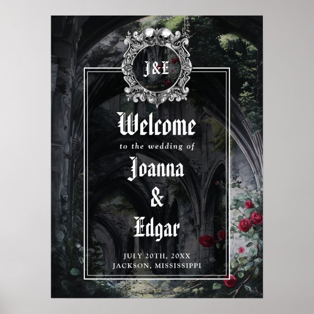 Póster Gothic Ruins Roses Floral Wedding Welcome Sign (Frente)