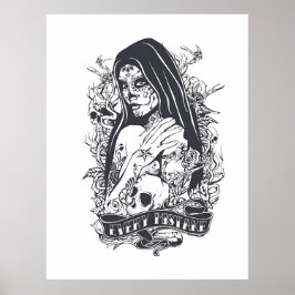 Póster Gothic Sugar Skull Woman Tattoo Art