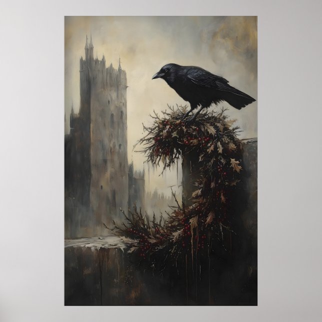 Póster Gothic Winter Raven Crow Xmas Wreath Art (Frente)