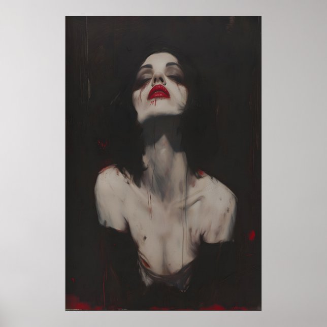 Póster Gothic Woman in Red Macabre Art Printable, Dark (Frente)
