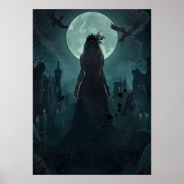 Póster Gótica Reina Cuervo Femenina Luz de Luna