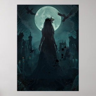 Póster Gótica Reina Cuervo Femenina Luz de Luna