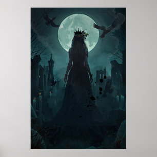 Póster Gótica Reina Cuervo Femenina Luz de Luna