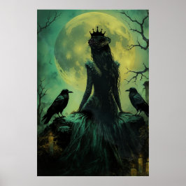 Póster Gótica Reina Cuervo Femenina Luz de Luna
