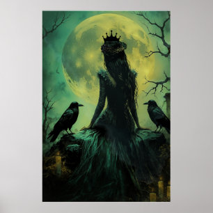 Póster Gótica Reina Cuervo Femenina Luz de Luna