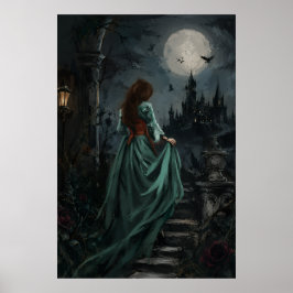 Póster Gótica Reina Cuervo Femenina Luz de Luna