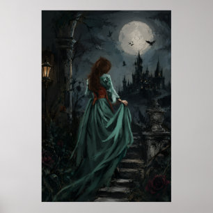 Póster Gótica Reina Cuervo Femenina Luz de Luna