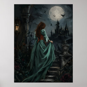 Póster Gótica Reina Cuervo Femenina Luz de Luna