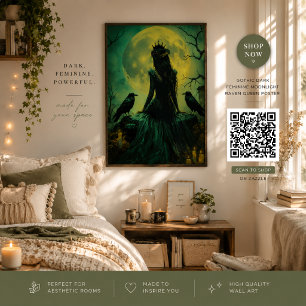 Póster Gótica Reina Cuervo Femenina Luz de Luna