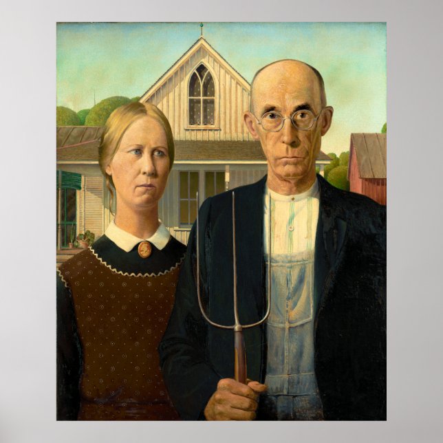 Póster Gótico americano de Grant Wood (1930) (Frente)