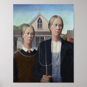 Póster Gótico Americano - Gemelos Surrealistas