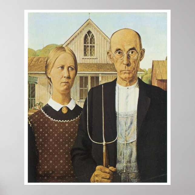 Póster Gótico Americano, Grant Wood (Frente)