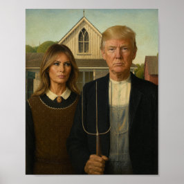 Póster Gótico Americano Moderno - Parodia de Trump y Mela
