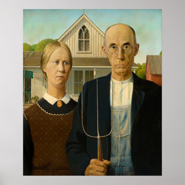 Póster Gótico americano por Grant Wood (Frente)