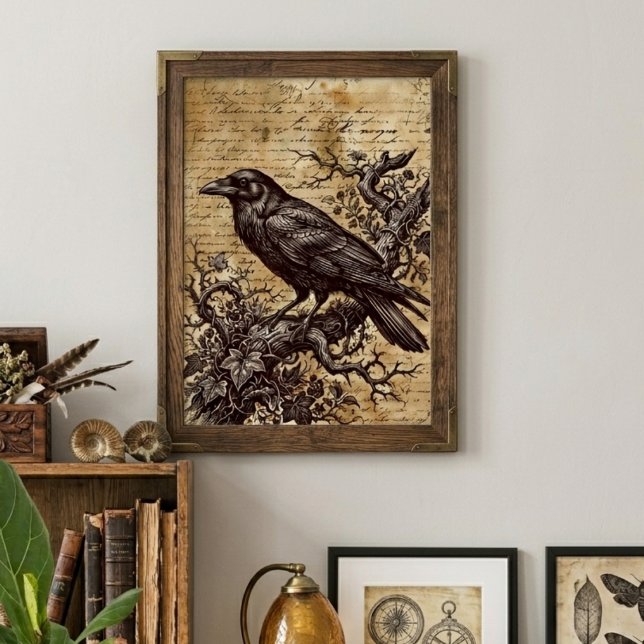 Póster Gótico Cuervo Script Vintage Dark Academia (Gothic raven dark academia poster)