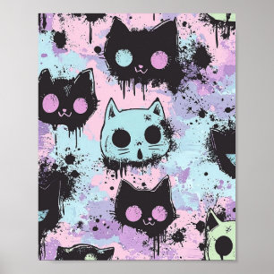 Póster Gótico de Kawaii Pastel Cute Patchwork Gato asquer