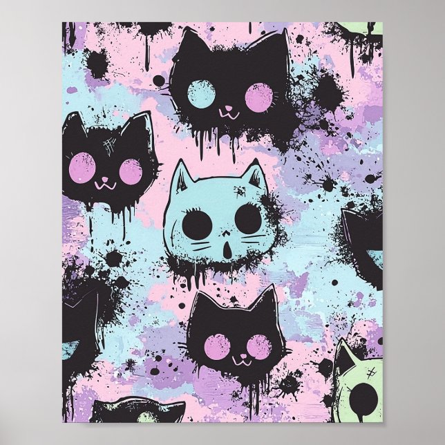 Póster Gótico de Kawaii Pastel Cute Patchwork Gato asquer (Frente)