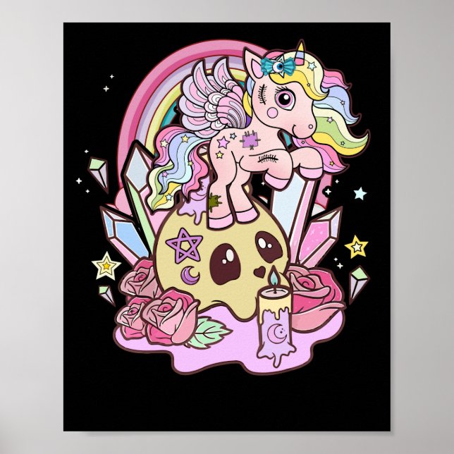 Póster Gótico Pastel Cute Creepy Unicornio Gótico Kawaii (Frente)