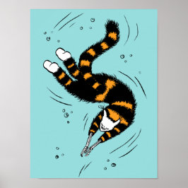 Póster Gótico Pastel Natación Cat Skeleton