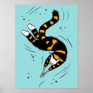 Póster Gótico Pastel Natación Cat Skeleton