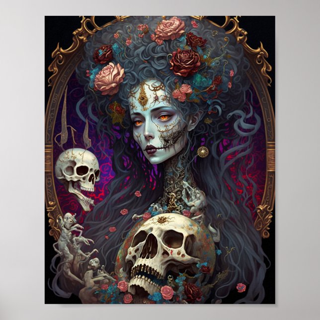 Póster Gótico Skull Zombie Mujer Gótica (Frente)