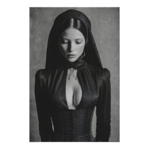 Póster Gótico terciopelo con capucha retrato ojos cerrado