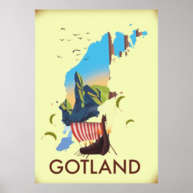 Póster Gotland Baltic Sea Viking Travel map (Frente)