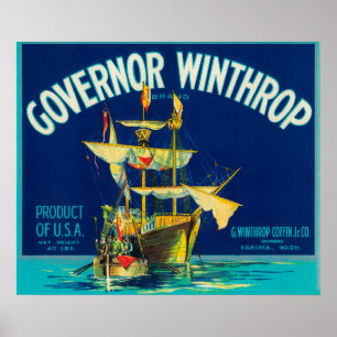 Póster Governor Winthrop Apple Label (blue) - Yakima, W