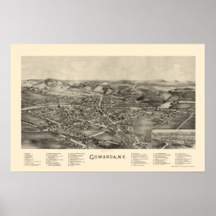 Póster Gowanda, Mapa Panorámico de Nueva York - 1892