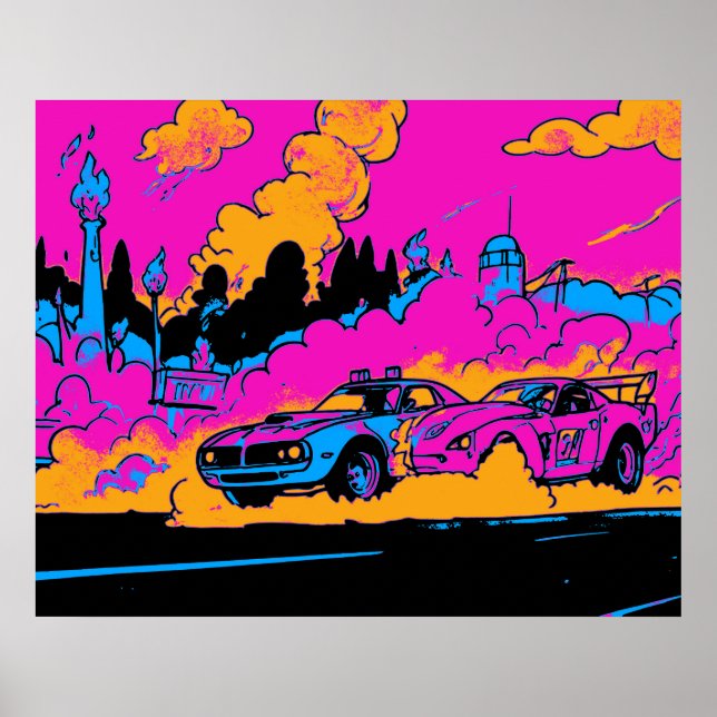 Póster Grabación de Carreras de arrastre - Carros de carr (Frente)