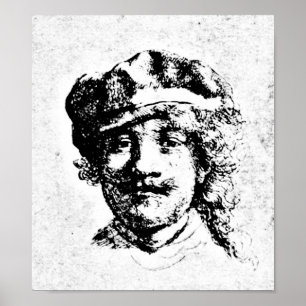 Póster Grabado de autorretrato de Rembrandt
