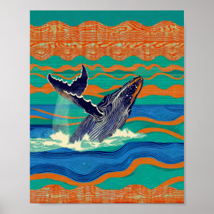 Póster Grabado en madera de ballena jorobada