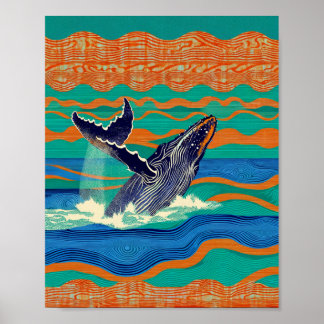 Póster Grabado en madera de ballena jorobada